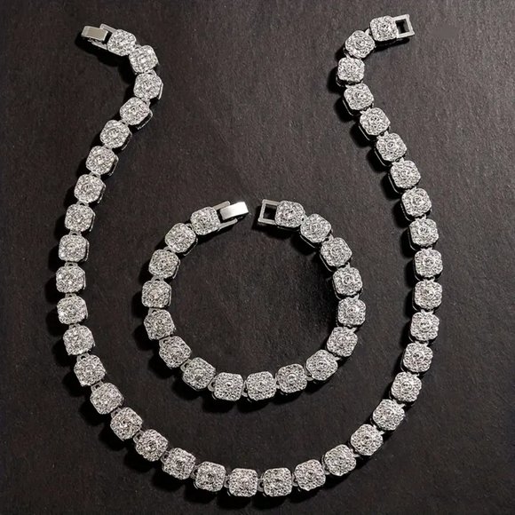 Miami Hip Hop Style Exquisite Bracelet & Necklace Set Unisex Jewelry Gift - Picture 2 of 5